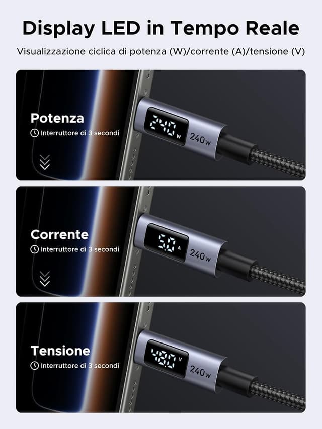 Thumbnail 2 de UGREEN Cavo USB-C PD 3.1 240W da 1 m con display LED