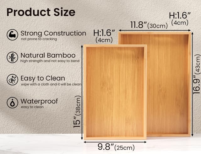 Thumbnail 4 de Fibogollo Bamboo Serving Tray Set 2 with Handles