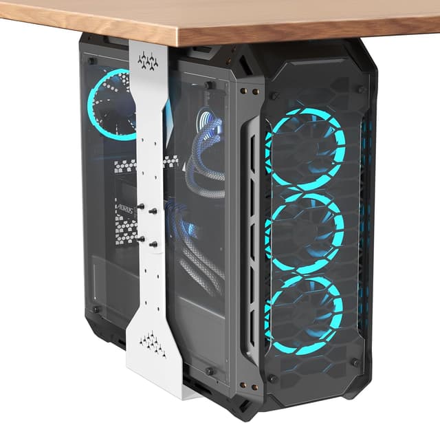 Detalle de PUTORSEN PC-Halterung unter dem Schreibtisch – verstellbar bis 340 mm, bis 35 kg, weiß