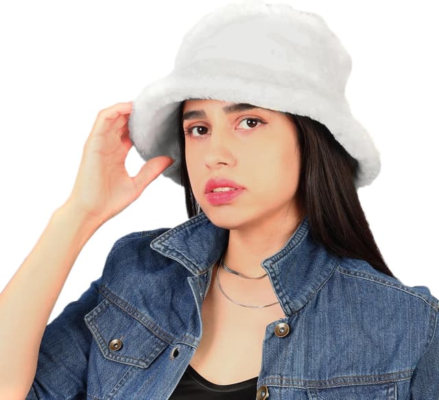 Detalle de MILAKOO Pelzige Eimermütze aus Kunstfell – Winterwarme Fischerhut/Bucket Hat für Damen und Herren