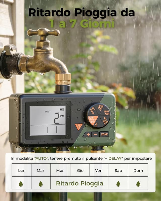 Detalle de Diivoo Ottone Centralina Irrigazione 3 Vie con timer e display LCD