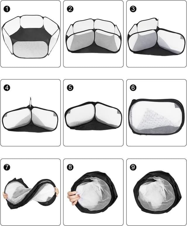 Detalle 2 de MAIKEHIGH Small Animal Pet Playpen – pop-up foldable mesh exercise pen for hamsters, guinea pigs and more (Black)