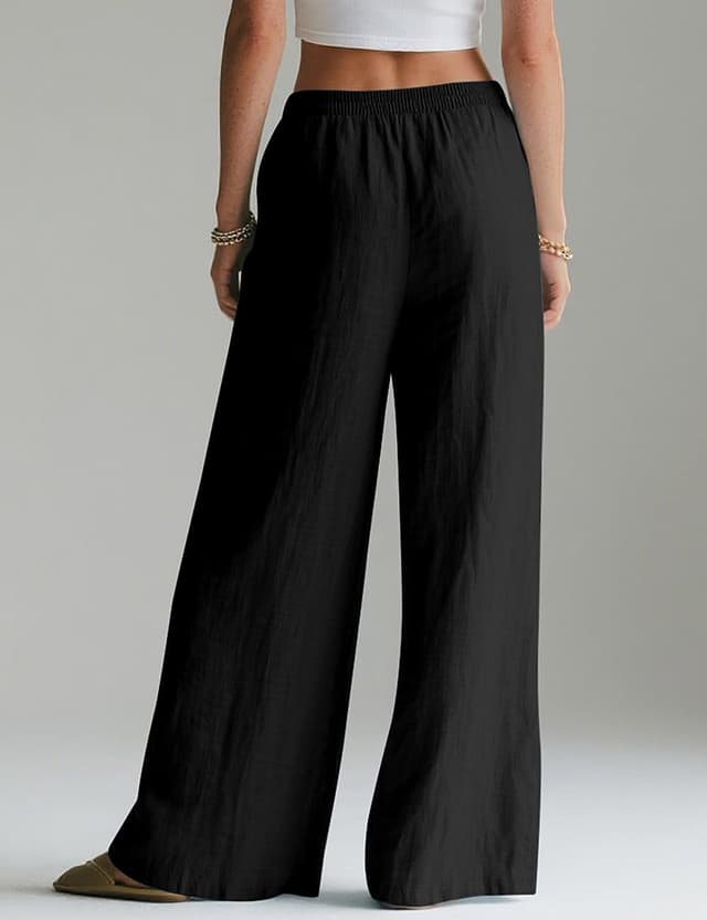 Detalle de Rapbin Linen Trousers for Women – Wide Leg Palazzo Pants with Elasticated Waist and Pockets