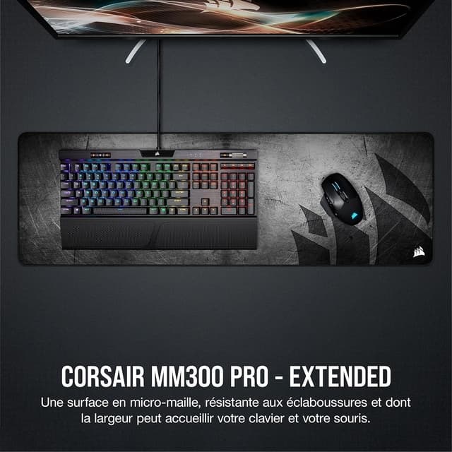 Detalle de Corsair MM300 PRO : tapis de souris gaming étendu 93 x 30 cm, tissu micro-maille et base antidérapante