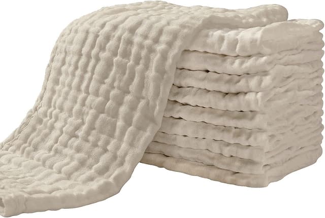 Detalle de Yoofoss Baby Muslin Squares 10 Pack (30x50cm) 4-layer 100% cotton muslin cloths in Apricot