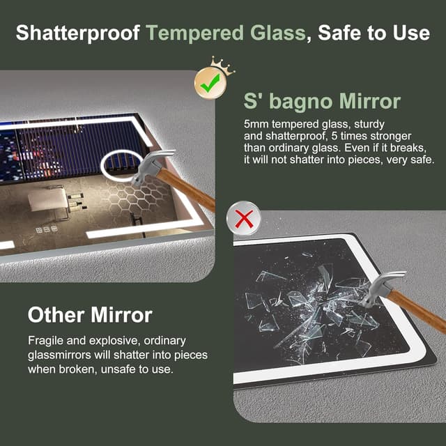 Thumbnail 6 de S'bagno Schminkspiegel 120x70 cm mit Beleuchtung, Touch-Sensor, Dimmfunktion & IP44