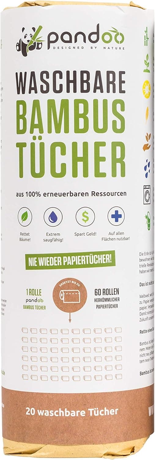 Detalle de pandoo Rouleau de papier essuie-tout lavable en fibre de bambou – 20 feuilles