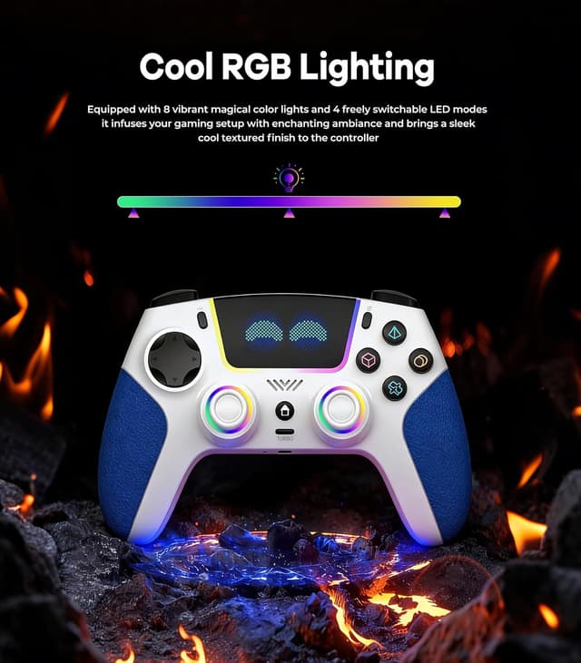 Detalle de Controller Wireless SFGSUP per PS5/PC/iOS/Android/Steam Deck con stick e grilletto Hall Effect, RGB e doppia vibrazione