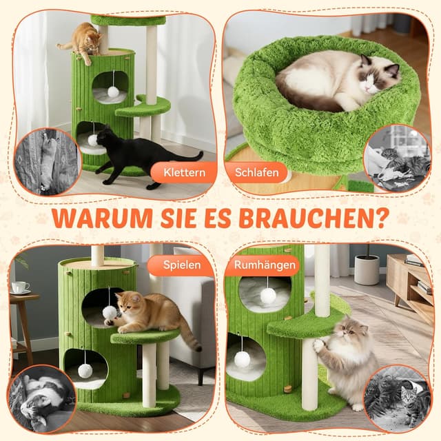 Thumbnail 6 de BSWAY Luxus Kratztonne für Katzen – XXL-Kletterbaum mit Schlafhaus, Sisalbrett und abnehmbarem Bett