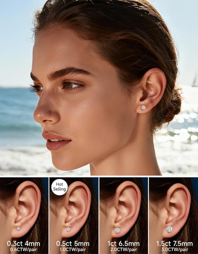 Detalle de MomentWish Moissanite Ohrstecker aus 925 Sterlingsilber (Rosegold 585 vergoldet), hypoallergen