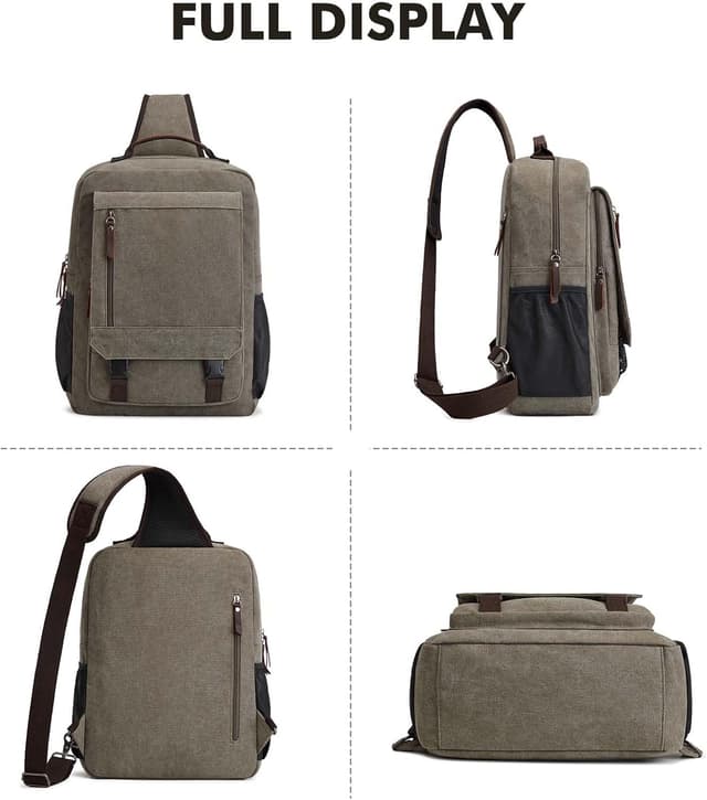 Thumbnail 6 de S-ZONE Zaino da Uomo impermeabile in tela per laptop 13–16 pollici (a tracolla, casual)