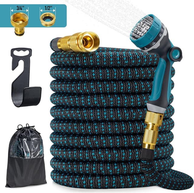 JUNEBOW® Flexibler Gartenschlauch 22,5 m mit 10-Funktionen-Sprühkopf und 3/4" & 1/2" Anschlüssen