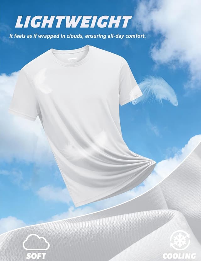 Detalle 2 de KEFITEVD T-shirt manches courtes homme à col rond – séchage rapide, UPF 50+ et tissu polyester extensible