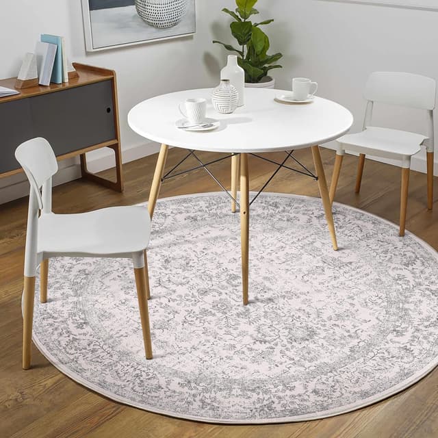 Detalle de HUGEAR Vintage waschbarer runder Teppich (180 cm) – kurzflorig, rutschfest, grau