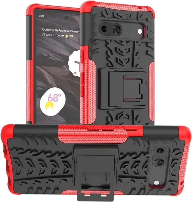 Detalle de Pilaru for Google Pixel 7a Case with 2 Screen Protectors (Red) + Kickstand