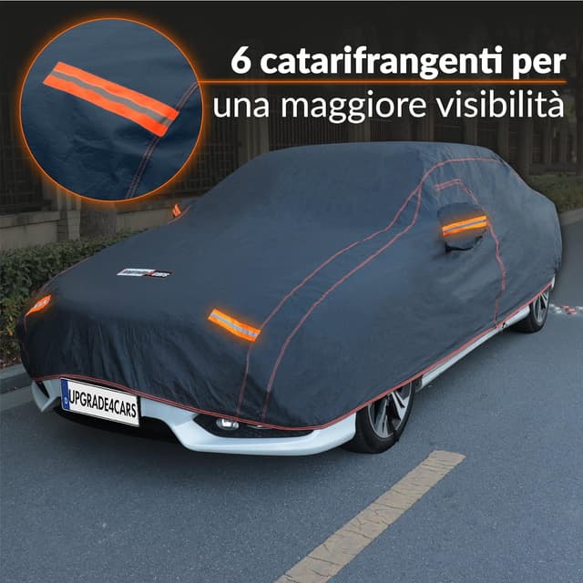 Detalle de Upgrade4cars Telo Copriauto Premium imbottito e impermeabile universale con cinghie e cerniera (406 × 165 × 120 cm)