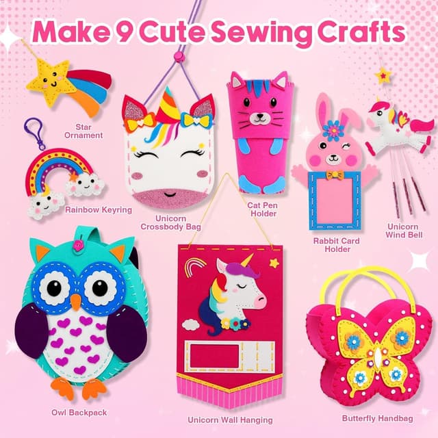 Detalle 2 de Sunrad Kids Sewing Kit (Ages 6–12) with 9 Easy Felt Projects – Animal Crafts & Beginner Learning