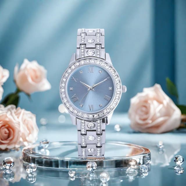 Detalle de Montre analogique à quartz pour femme en acier inoxydable argenté, lunette en cristal étanche jusqu’à 30 m