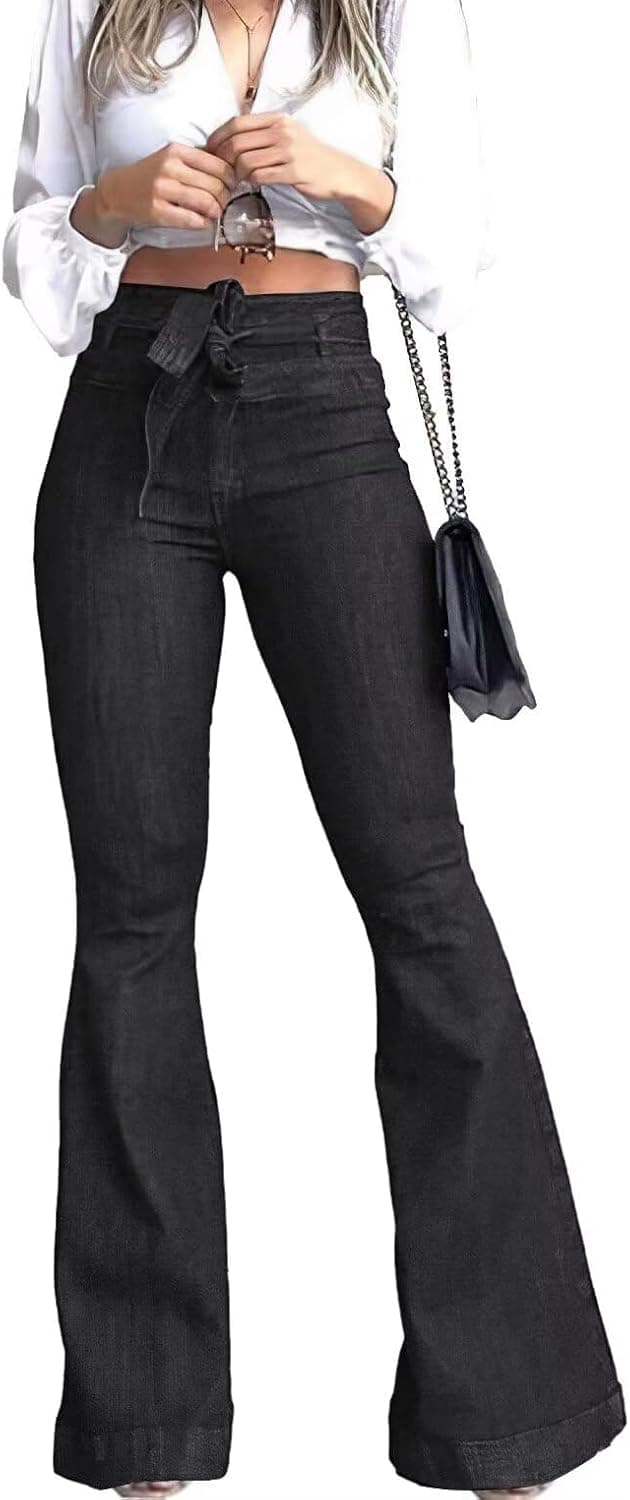 Thumbnail 6 de KDF High Waisted Flare Jeans for Women with Belt, Stretch Wide Leg Bell Bottom Fit