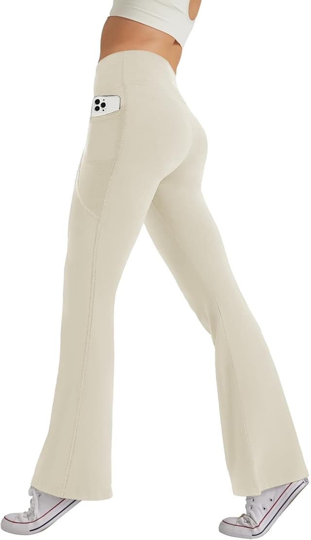 Detalle de Glacspyg Damen-Hose mit Taschen – Yogahose, High Waist & Bootcut für Freizeit und Sport