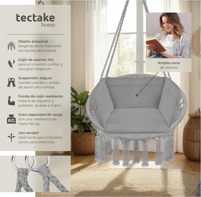 Thumbnail 1 de tectake Columpio Jardín Exterior Silla Colgante