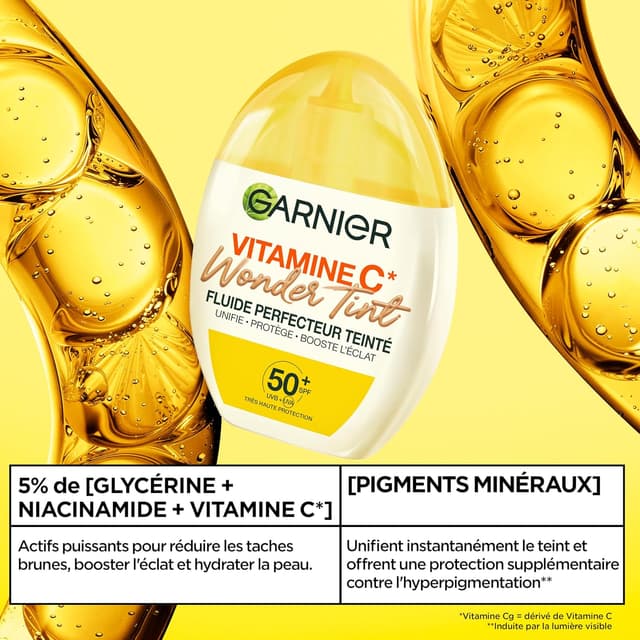 Detalle de Garnier SkinActive Vitamine C Wonder Tint SPF50+ – Fluide teinté visage Medium, 40 ml