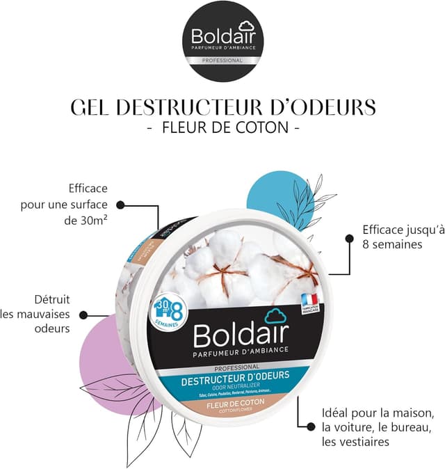 Detalle 2 de Boldair Destructeur d’Odeurs en Gel Fleur de Coton (boîte diffuseuse 300 g)