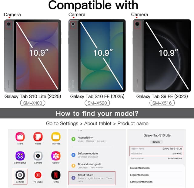 Detalle 2 de JETech Hülle mit S‑Pen Halter für Galaxy Tab S10 Lite / S10 FE / S9 FE (10,9 Zoll) – dünnes Folio mit Multi-Winkel, Schwarz