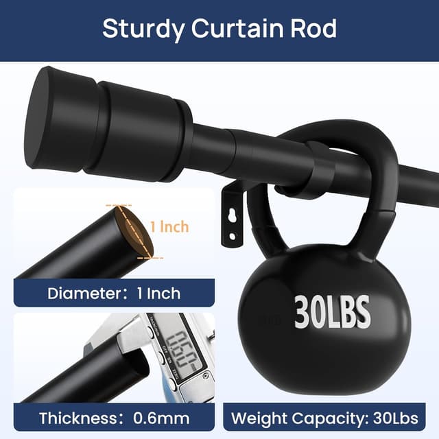 Thumbnail 2 de Matte Black Curtain Poles 70–335cm adjustable rod