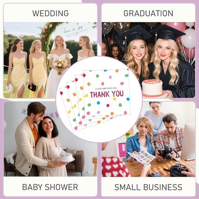 Detalle 2 de Frelimiu 30-Pack Thank You Cards Multipack (350GSM) with Kraft Envelopes – Polka Dot Design