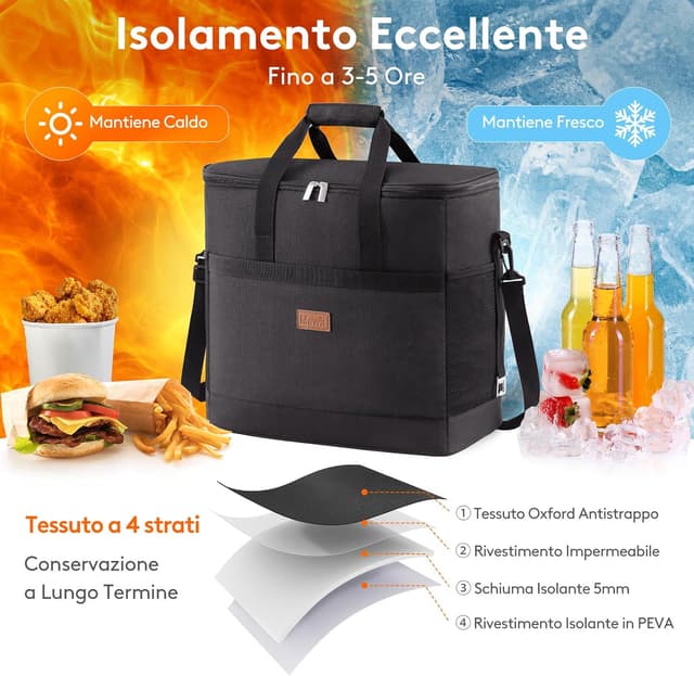 Detalle de Lifewit Borsa Frigo 40L Lifewit, borsa termica morbida per pranzo e surgelati