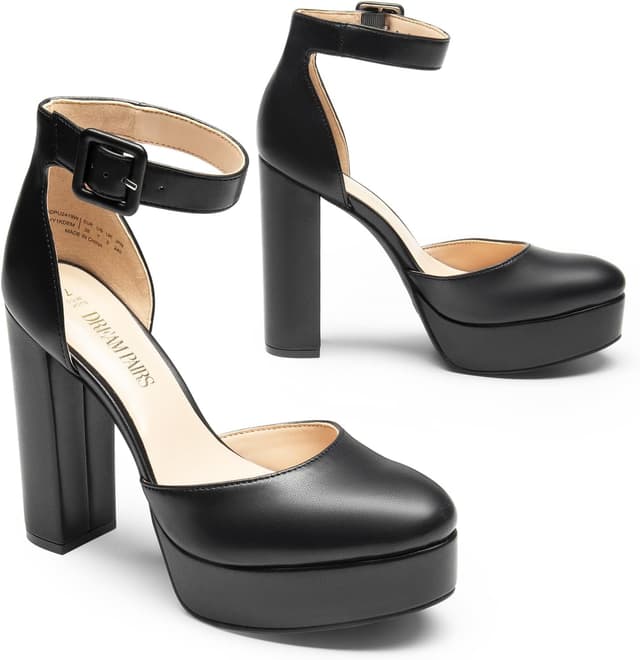 Detalle de DREAM PAIRS Décolleté con plateau e cinturino alla caviglia, tacco a blocco chunky per festa