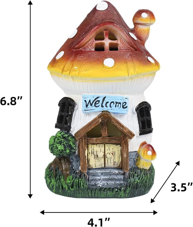Detalle 2 de LIMOR 6-inch solar mushroom house garden figurine statue with solar lights