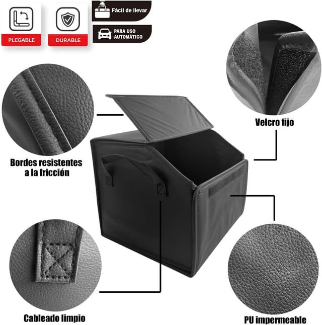 Detalle de ENERFERO faltbarer Kofferraum-Organizer aus PU – wasserdicht, rutschfeste Standfläche, vielseitige Aufbewahrungsbox