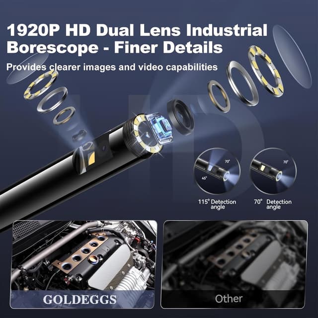 Detalle de Dual-Lens Endoscope Inspection Camera with Lights (1920P HD) and Semi-Rigid Snake Lens – UseePlus-style app support