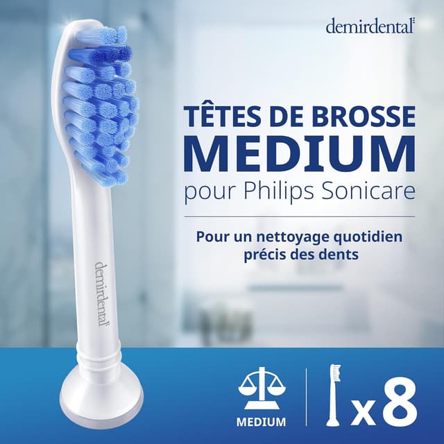 Detalle 2 de 8 embouts demirdental Medium compatibles Philips Sonicare (remplace HX6018) — blancs