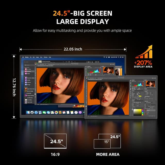 Detalle 2 de UPERFECT 24.5" Portable Monitor (240Hz) with USB-C + Mini HDMI, FreeSync, 0.1ms IPS
