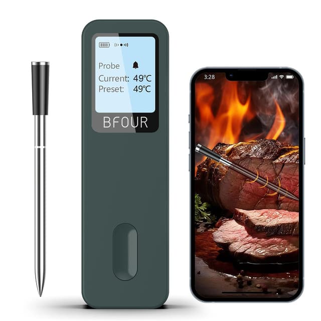 Detalle de BFOUR Fleischthermometer kabellos per Bluetooth mit App, IP67 und Large Display