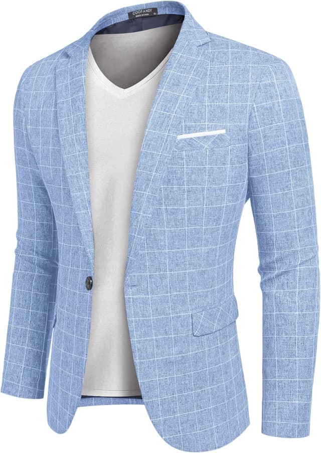 Detalle de COOFANDY Men’s Plaid One-Button Slim Fit Blazer Sport Coat (Lightweight)