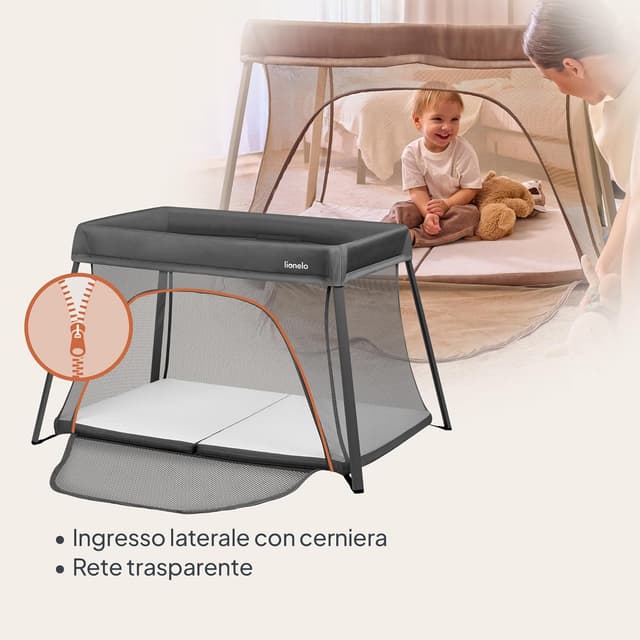Detalle de Lionelo Alice Lettino da Viaggio 3 in 1: culla co-sleeping e box gioco pieghevole 104×70 cm