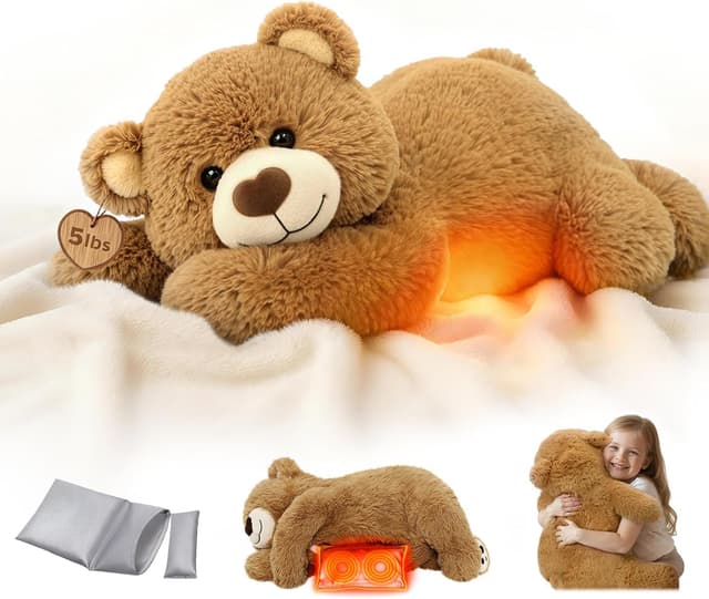 Detalle de Mewaii Weighted Brown Bear Plush with Microwavable Head Pad (23 inch) – adjustable heatable cuddle pillow