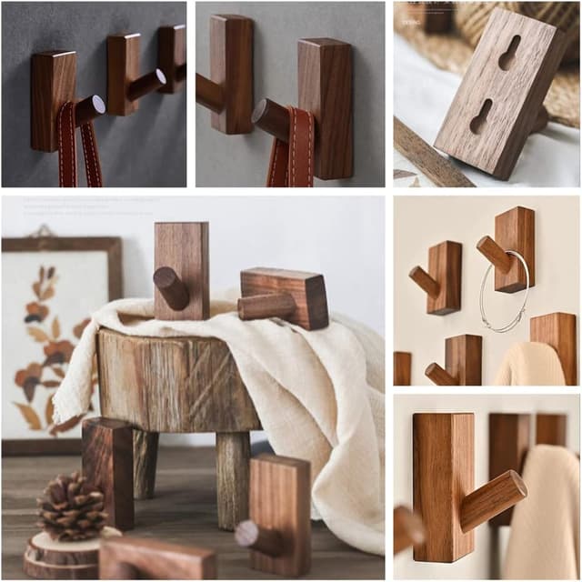 Thumbnail 5 de HomeDo ganci autoadesivi in legno Rettangolo noce nero 4 pezzi 🪵