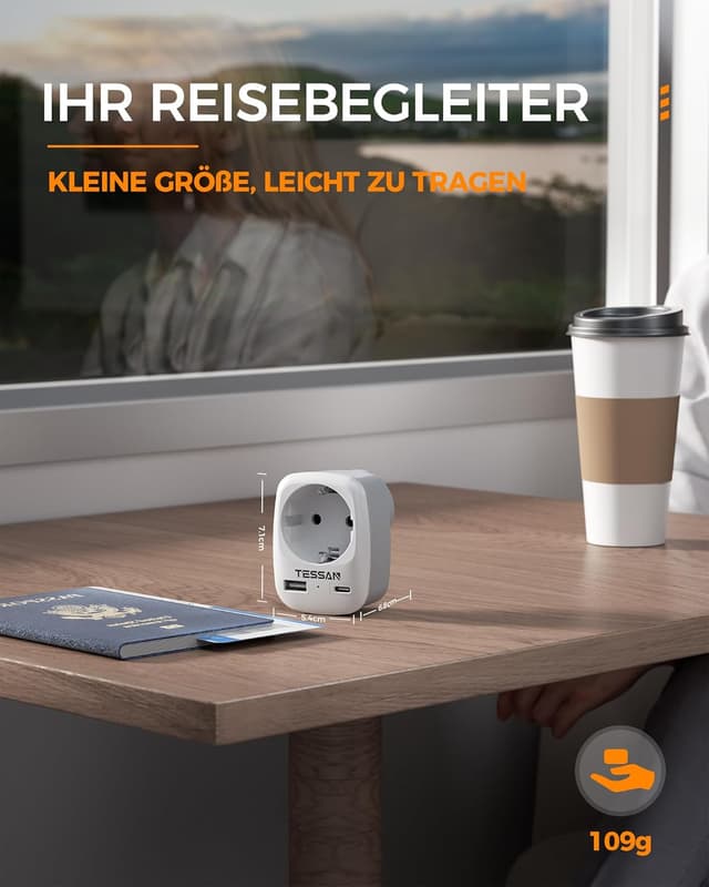 Detalle de TESSAN 2er Pack Reiseadapter USA (3-in-1) mit USB-C und USB-A – für USA/Kanada/Mexiko/Thailand, 1250 W