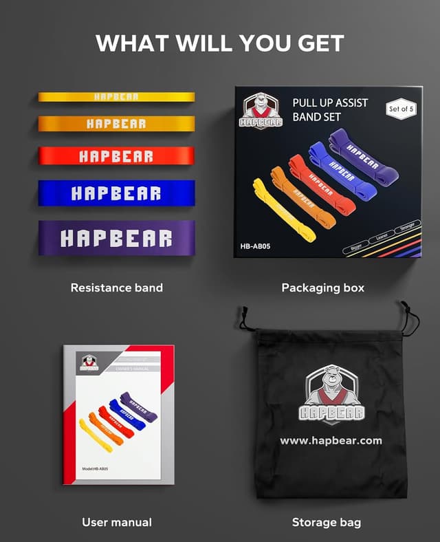 Thumbnail 6 de HAPBEAR Pull Up Assistance Bands Set of 5 - Resistance Bands for Workout