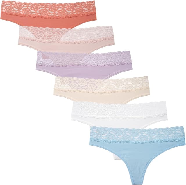 Detalle de INNERSY String Tanga Damen mit Spitze im 6er Pack – Stretch-Baumwolle & mittlere/niedrige Taille