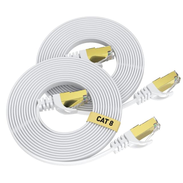 Detalle de VOIETOLT Cat8 LAN-Kabel 3 m (2er-Set) – 40 Gbps/2000 MHz, STP RJ45 (weiß)