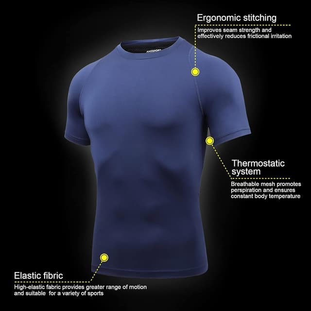 Detalle 2 de AMZSPORT Maglietta a compressione da uomo a maniche corte Cool Dry per allenamento e corsa