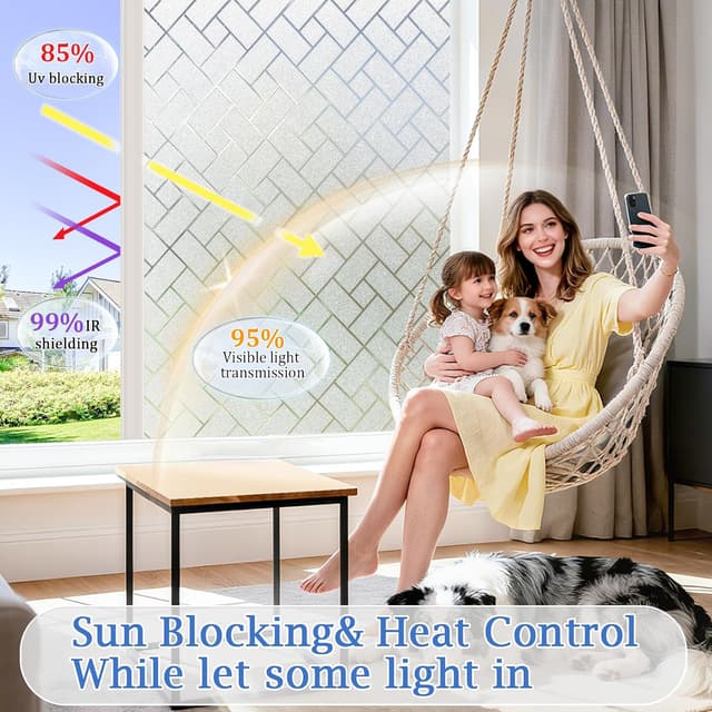 Detalle de Coavas Window Privacy Film (Modern Brick Pattern) for Frosted Windows, Anti-UV, Removable Static Cling, 60x400cm