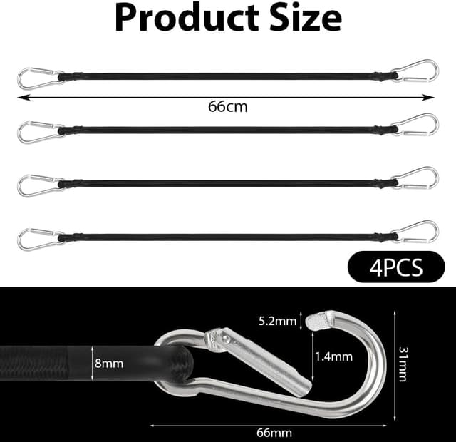 Detalle 2 de URAQT corda elastica con 4 corde elastiche e moschettoni, tenditore elastico da 60 cm