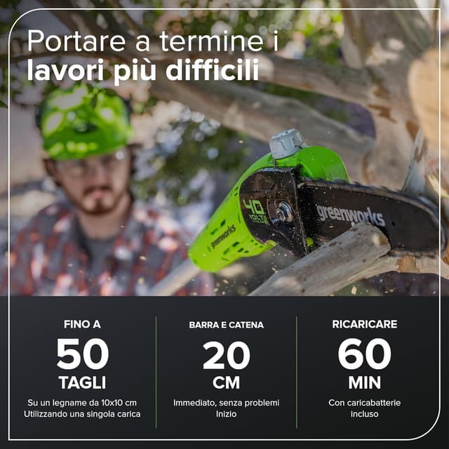 Detalle de Greenworks G40PSFK2 Sega ad asta a batteria 40V con barra da 20 cm e impugnatura telescopica